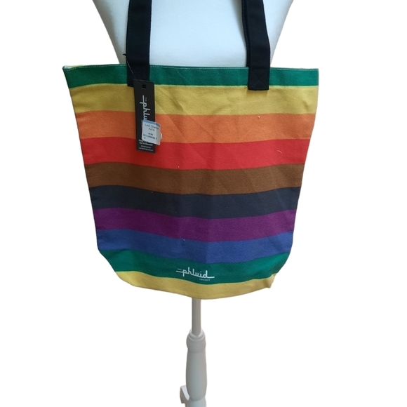 2 Rainbow Tote Bag Canvas Tote THE PHLUID PROJECT 14x14 - Picture 3 of 4